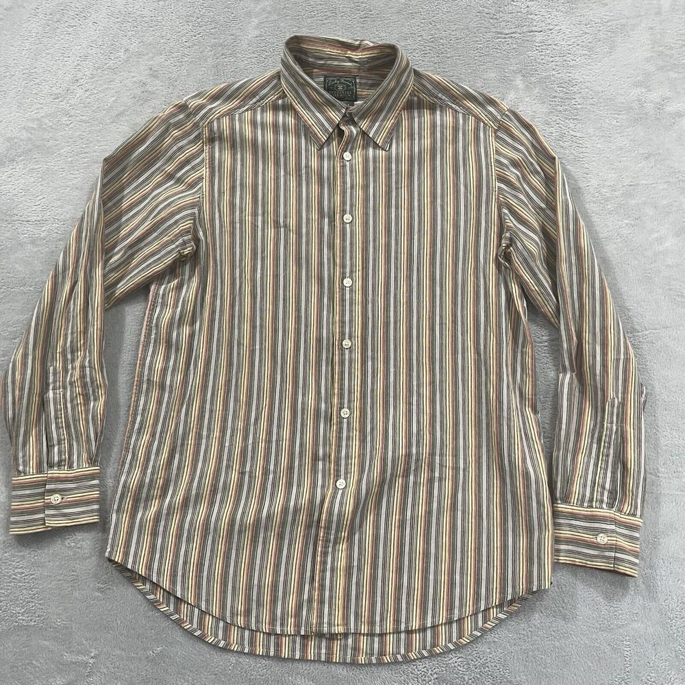 Lucky Brand Dungarees Button Shirt Men's XL Vertical Striped Multicolor Y2K 90